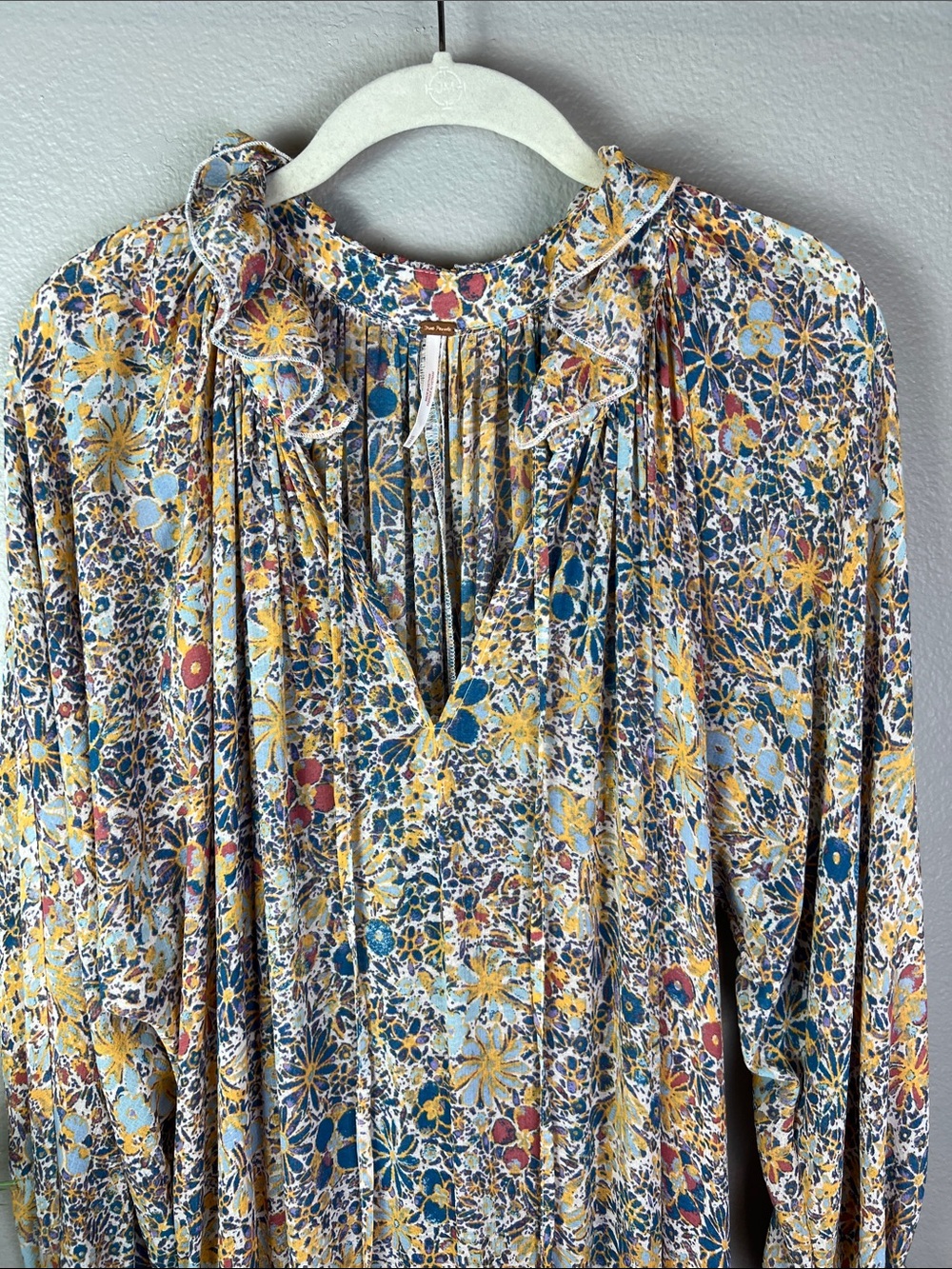 Free People Floral Maxi Dress in Yellow, Blue, Rust and Cream Sheer XS - Picture 4 of 10